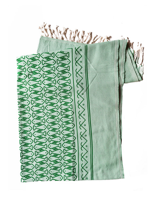 Strandteppich nach Original-Entwürfen der Vorpommerschen Fischerteppiche - Tanzende Fische Grün