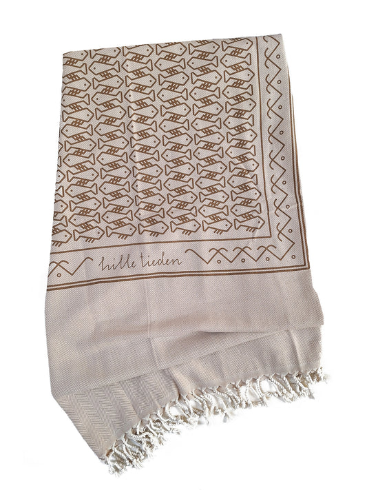 Strandteppich nach Original-Entwürfen der Vorpommerschen Fischerteppiche - Tanzende Fische Beige-Braun