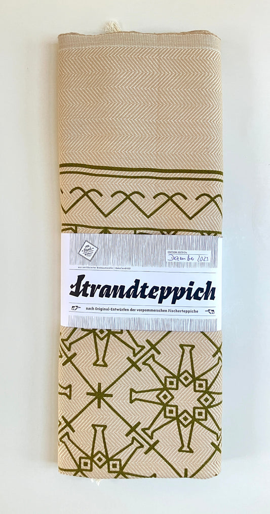 Strandteppich nach Original-Entwürfen der Vorpommerschen Fischerteppiche - Sternfisch Beige-Grün