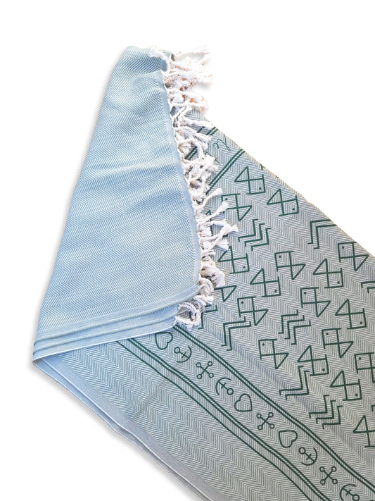 Strandteppich nach Original-Entwürfen der Vorpommerschen Fischerteppiche - Herz/Kreuz/Anker Grün