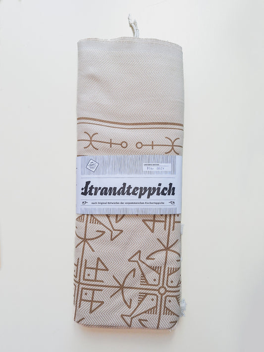 Strandteppich nach Original-Entwürfen der Vorpommerschen Fischerteppiche - Vierfisch Beige-Braun