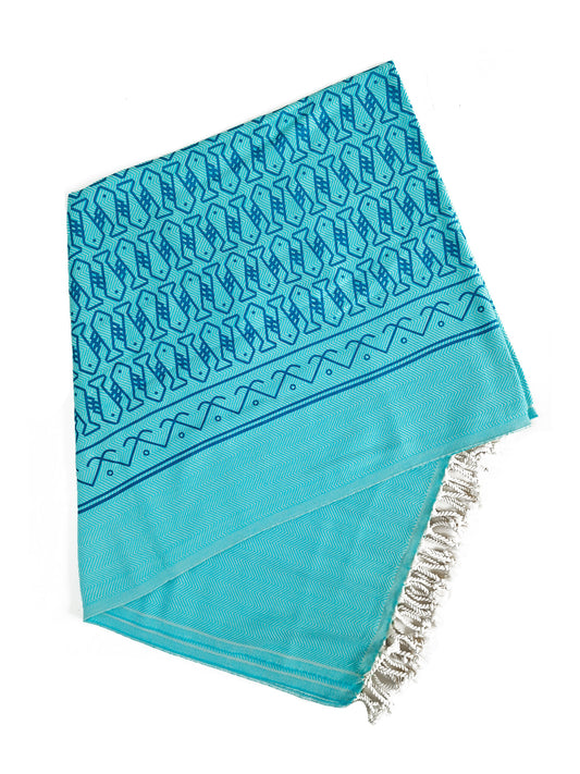 Strandteppich nach Original-Entwürfen der Vorpommerschen Fischerteppiche - Tanzende Fische Türkis