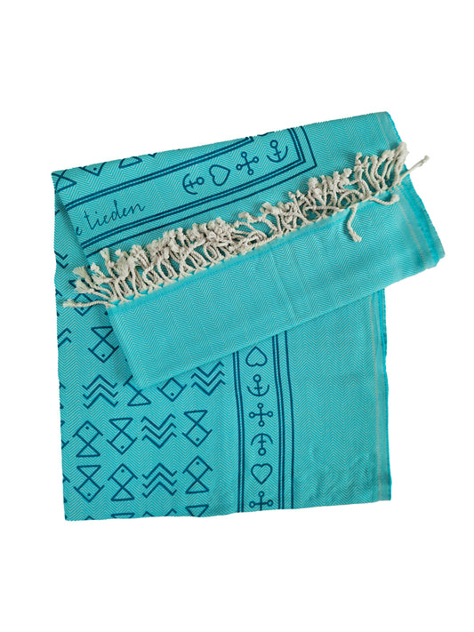 Strandteppich nach Original-Entwürfen der Vorpommerschen Fischerteppiche - Herz/Kreuz/Anker Türkis