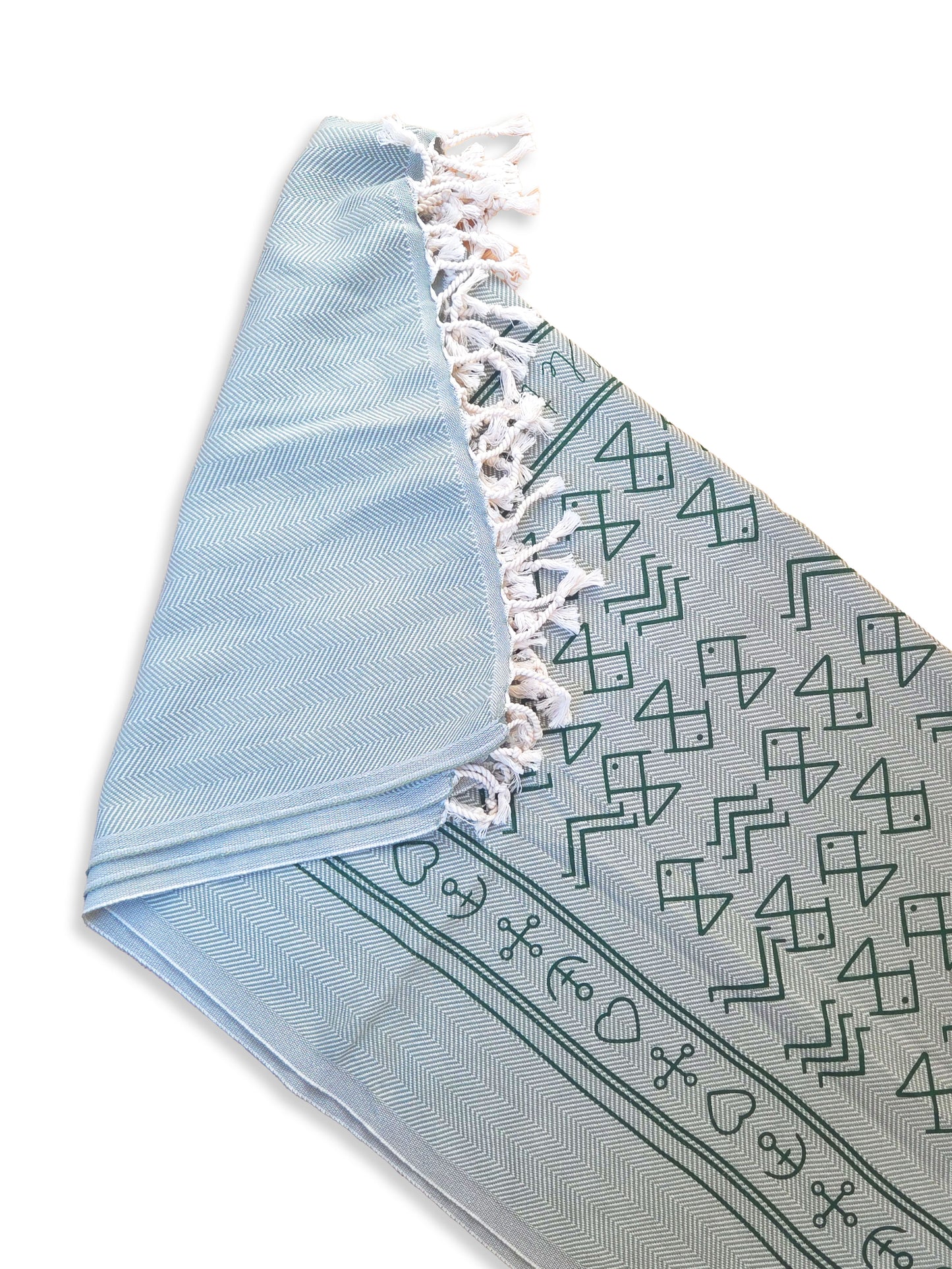 Strandteppich nach Original-Entwürfen der Vorpommerschen Fischerteppiche - Herz/Kreuz/Anker Grün