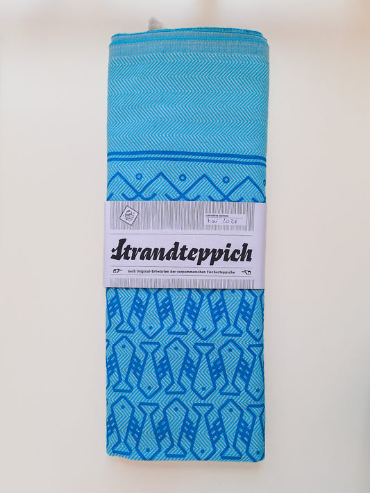 Strandteppich nach Original-Entwürfen der Vorpommerschen Fischerteppiche - Tanzende Fische Türkis